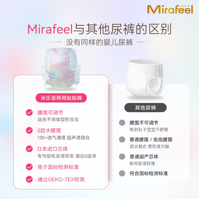 Mirafeel 两用贴贴裤纸尿裤新生婴儿超薄透气拉拉裤宝宝尿不湿