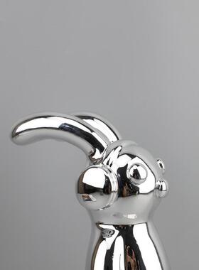 现代简约卡通电镀音乐兔子树脂摆件客厅儿童房玄关电视柜家居饰品