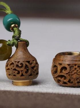 绿檀挂件葫芦香囊扩香器立体镂空工艺旋开关放置香珠挂包包手机