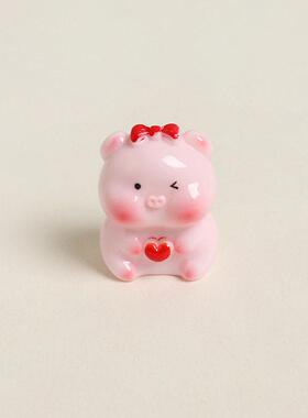 立体树脂可爱动物小粉猪胖猪萌粒diy饰品配件桌面车载小摆件公仔