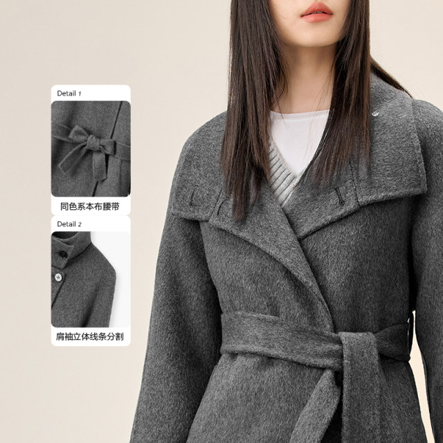 爱居兔全羊毛大衣女冬季保暖时尚长款双面呢大衣