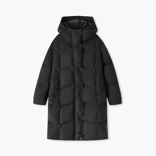 爱居兔中长款鹅绒服女冬季经典时尚连帽羽绒服 - 图3