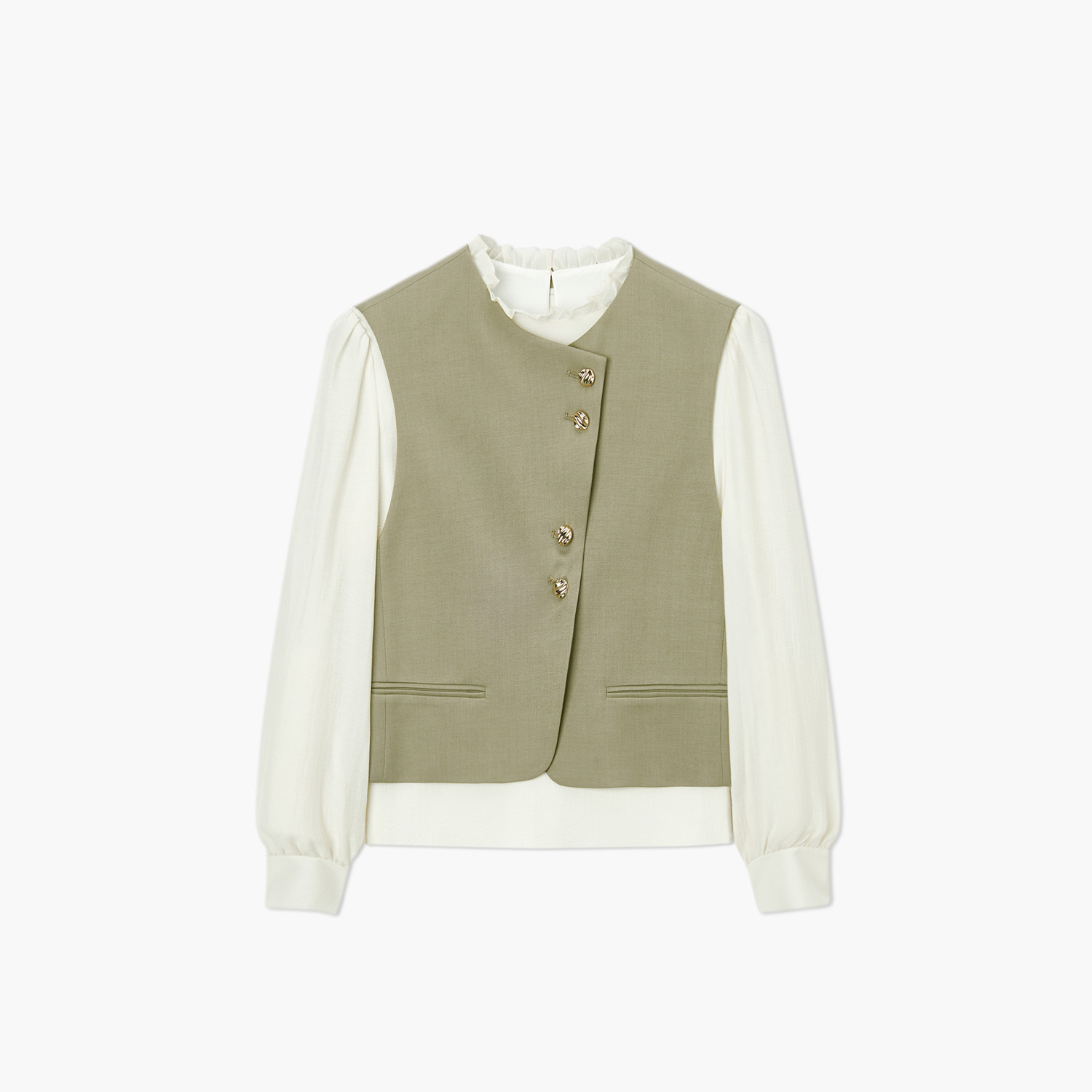 爱居兔长袖衬衫两件套女秋季通勤西装马甲雪纺衫套装,淘宝优惠券,粉丝福利购,淘宝优惠卷