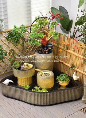 入户玄关假山流水喷景泉鱼池5528A造花景室阳台园装饰户外庭内院