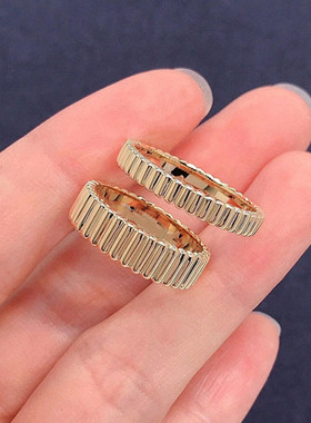 罗缎纹窄版戒指纯银玫瑰金对戒条纹素圈简约百搭时尚指环男女情侣