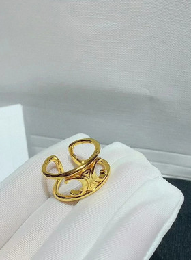 法式凯旋门双层开口戒指 女轻奢金色可调节指环小众高级感食指戒