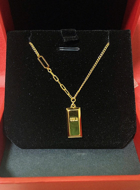 小金条项链 女纯银镀18K黄金色5G长方形金砖锁骨链简约通勤百搭潮