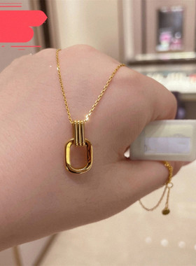 一生有你ING双环项链女纯银镀18K黄金色锁骨链高级感轻奢简约礼物