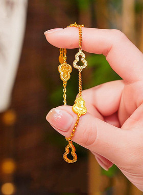 光影碎冰冰葫芦手链 女纯银镀18K黄金色镂空爆闪手环手饰时尚百搭