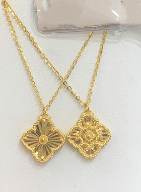 四合如意项链 女纯银镀18K黄金色四叶草镭射爆闪锁骨链时尚百搭潮