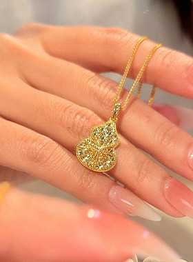 镭射编织葫芦项链 女纯银镀18K黄金色爆闪福禄锁骨链气质新年礼物