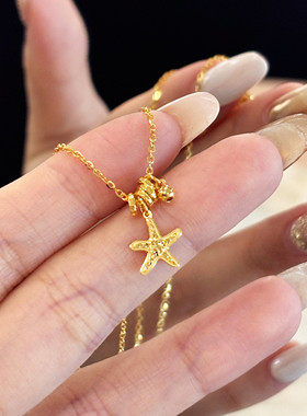 爆闪碎冰冰辰星海星项链 女纯银镀18K黄金色圆环跑环金珠锁骨链潮