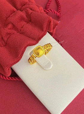 流金岁月 小面包戒指 女纯银镀黄金色方形对戒食戒开口可调节时尚