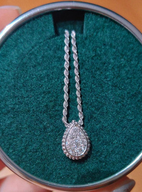 波西米亚水滴项链 女纯银镀18K黄金色白金镶钻麻花链高级设计百搭