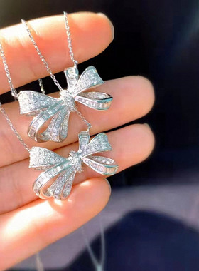 幻影蝴蝶结纯银满钻锁骨链