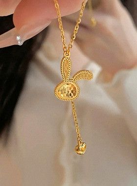 周先生蜂巢闪光兔项链 女纯银镀18K黄金色爆闪鱼鳞爱心流苏锁骨链