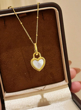 双面黑白爱心项链 女纯银镀18K黄金色白贝母黑玛瑙锁骨链轻奢简约