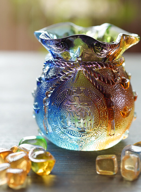 速发琉聚璃花盆钱袋子宝瓶收银台招财进宝日进斗金聚财福袋摆件家