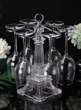 欧式埃菲尔铁塔红酒杯架家用悬挂葡萄酒红酒架轻奢倒挂高脚杯架