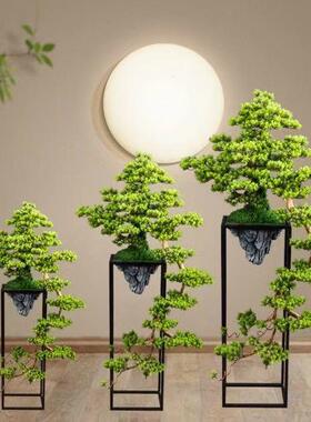 仿真迎客松植物盆景假花架落地摆件绿植盆栽酒店玄关装饰开业礼品