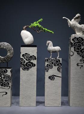 新中式落地仿古石柱客厅玄关家居展示柱展厅摆件底座祥云柱装饰