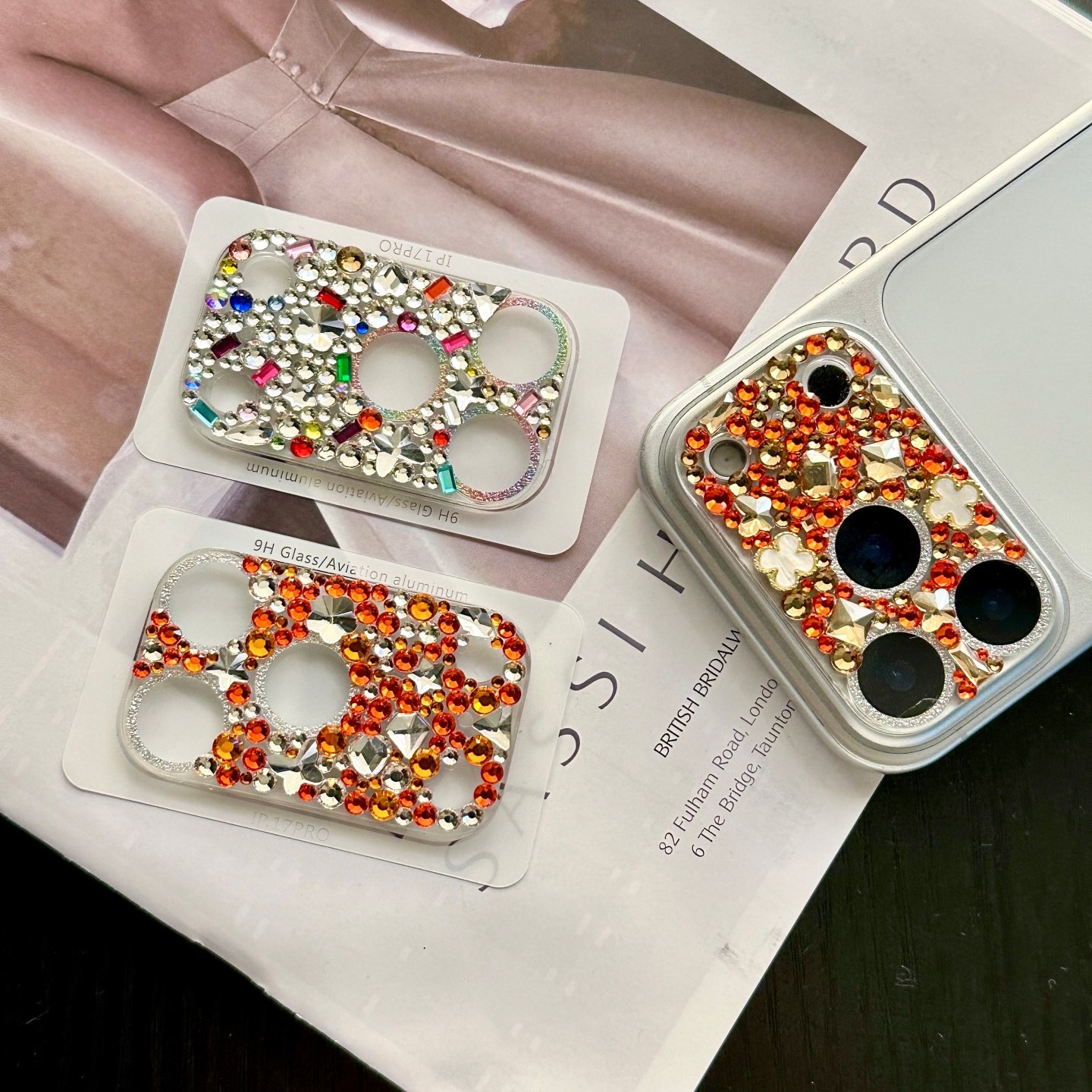 橙色幸运草满钻镜头贴适用苹果17promax镜头膜新款超闪镶钻iPhone17pro后摄像头彩钻保护圈17pm一体全包覆盖,淘宝优惠券,粉丝福利购,淘宝优惠卷