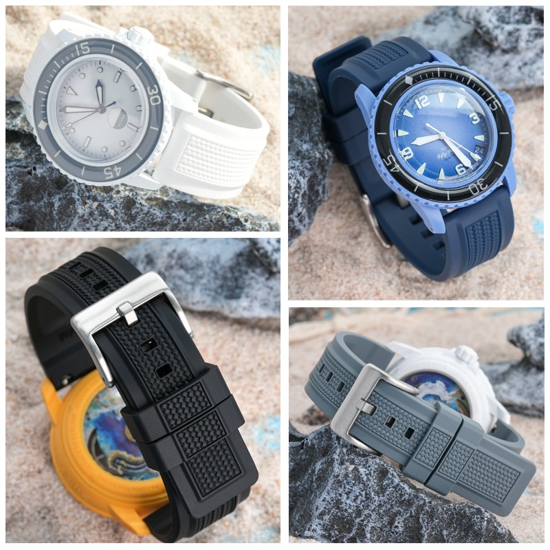 适用宝珀swatch斯沃琪表带联名风暴洋柔软硅胶编织纹理Blancpain - 图2
