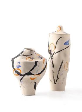 现代中古风花瓶摆件样板间酒店客厅玄关书房书柜装饰品艺术花瓶