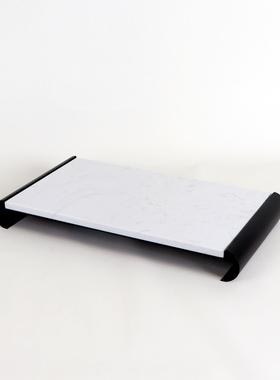 新中式金属大理石托盘摆件样板房茶几客厅茶道展示售楼处软装饰品