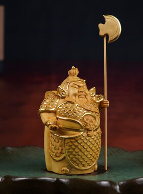 速发哈哼二将门桌黄杨木雕人物神像实木雕刻中式家居玄关镇宅神面