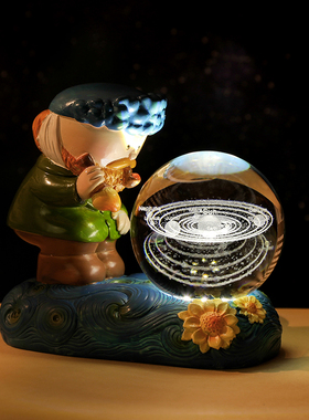 速发小高星空水晶球物夜灯桌面摆件孩卧室装饰品生日礼梵生耶诞节