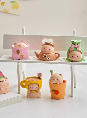 速发创意装愈系猪桌面小摆件办公室工位治摆设蛋糕烘焙车载小饰品
