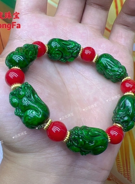精品干青满绿貔貅手串手链仿虬精致立体圆润大气男女款手饰招财