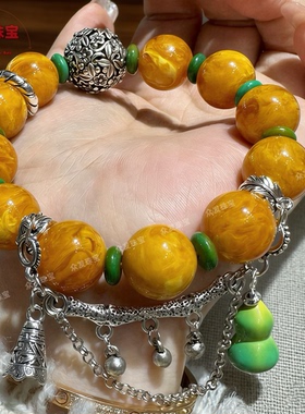 爆款新中式国风蜜蜡鸡油黄老蜡多宝手串原创设计高级感生日礼物