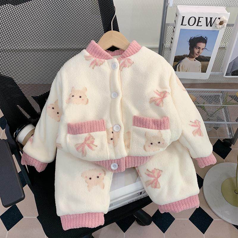 儿童睡衣女童珊瑚绒冬季加厚款小童三层夹棉法兰绒宝宝保暖家居服,淘宝优惠券,粉丝福利购,淘宝优惠卷