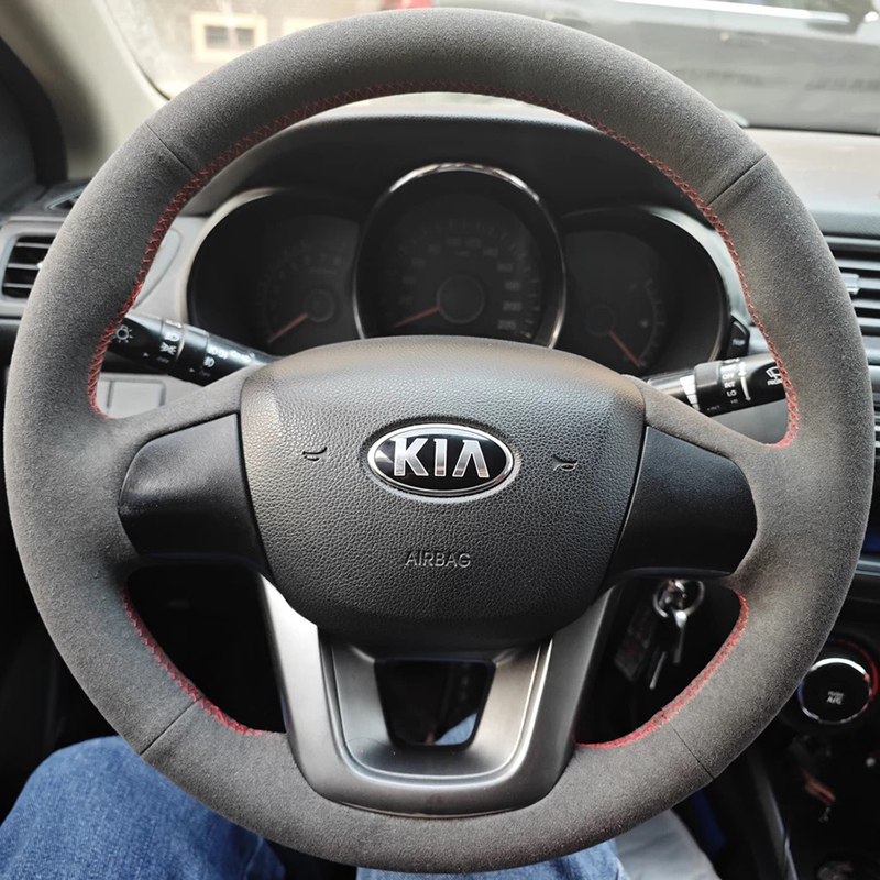 适用于11-12款起亚K2方向盘套真皮手缝把套专车专用全包款内饰 - 图0