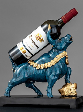 速发轻奢金牛礼乾年红酒架摆件新坤乔迁新居送转品牛年酒柜装饰