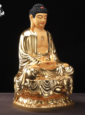 速发鎏金纯药释迦牟尼佛阿弥陀佛像师宝佛佛像如来佛祖铜三佛摆件
