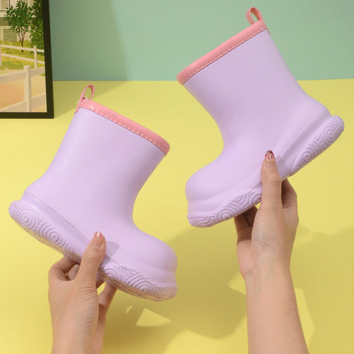 中小童冬季纯色EVA加棉保暖儿童雨靴防水防滑软底中筒户外 - 图2