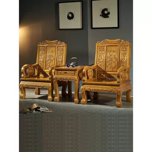 Комбинация дивана и стула Golden nanmu, журнальный столик из массива дерева, резьба из массива дерева, антикварная гостиная, классическая мебель из красного дерева в китайском стиле.