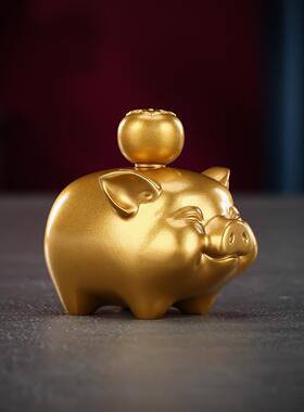 黄手铜实心金色生肖摆件《猪诸解事大吉》办公室TLZS诸事桌面压把