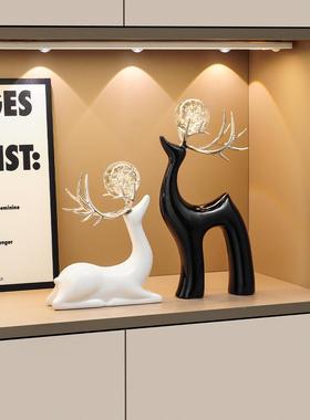 高级感水件福鹿装饰桌摆轻奢客厅玄关面鹿摆件一酒柜摆件电视晶柜