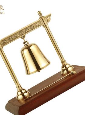 5054黄吧铜红木底座 敲钟件酒摆件铜钟平摆安家居办公室风水