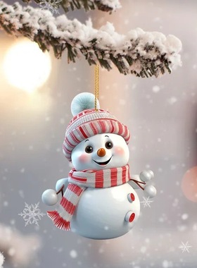跨境新品可爱卡通圣诞雪人汽车挂家居圣诞树摆件挂件圣诞装饰