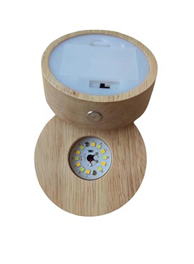 圆形电池盒款实木发光底座LED水晶灯座小夜灯3节电池款带开关外贸