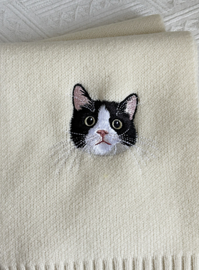 奶牛猫刺绣可爱秋冬季羊毛围巾