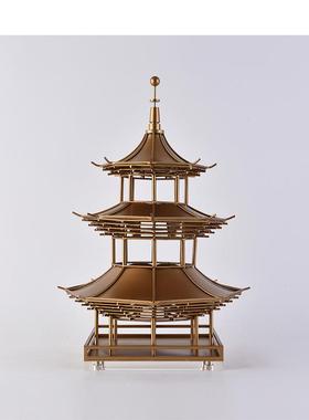 新中式创意金属塔凉亭电古建筑模型摆件玄客厅视柜ES-A6048宝酒柜