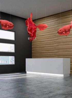 抽象镂空网丝金鱼悬挂雕塑酒店商场会展大厅铁艺装饰品