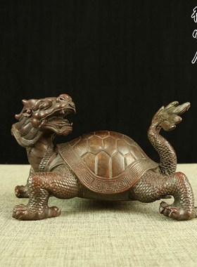 铜 招财龙头龟 龙龟回头摆设家居办公室装饰霸下赑屃黄铜福寿