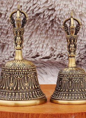 黄铜五股金刚三头降魔杵手持摇铃家居客厅祠堂镇宅铃铛工艺品摆件